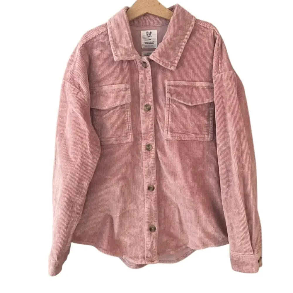 Gap Teen Wide Wale Corduroy Button Front Shirt Shacket - Antique Pink - Large 10